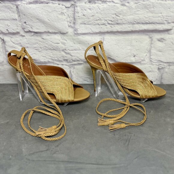 Reiss Shoes - Reiss Minerva Gold Braided Ankle Tie Sandals